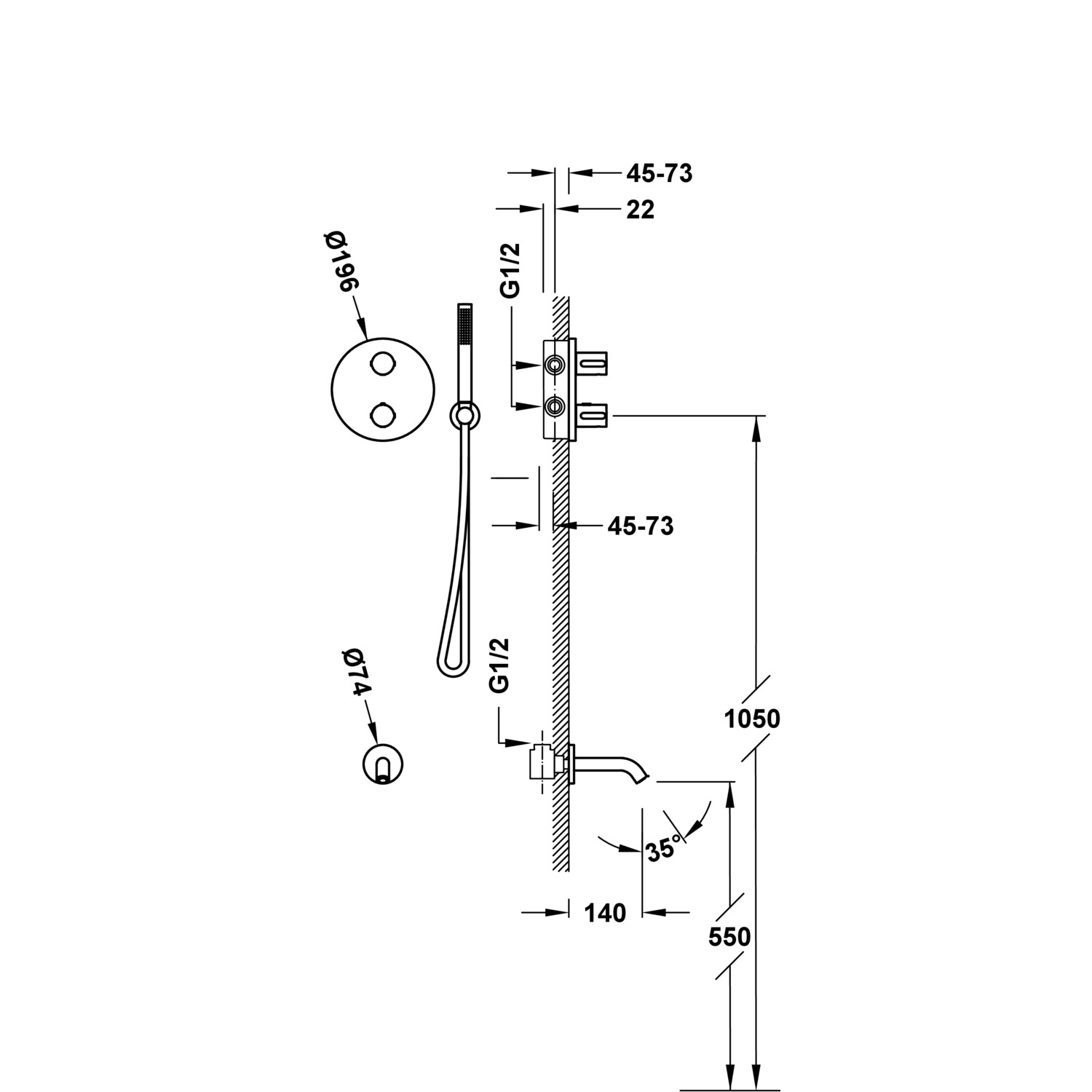 Комплект 2-ходовых скрытых термостатических кранов Therm-box Therm-box для ванн и душевых кабин-26225006 TRES Thermostatic - Вид №1
