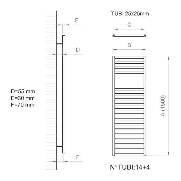 Настенный стальной полотенцесушитель с горячей водой Ercos Square ARCH-00005888 - Вид №3