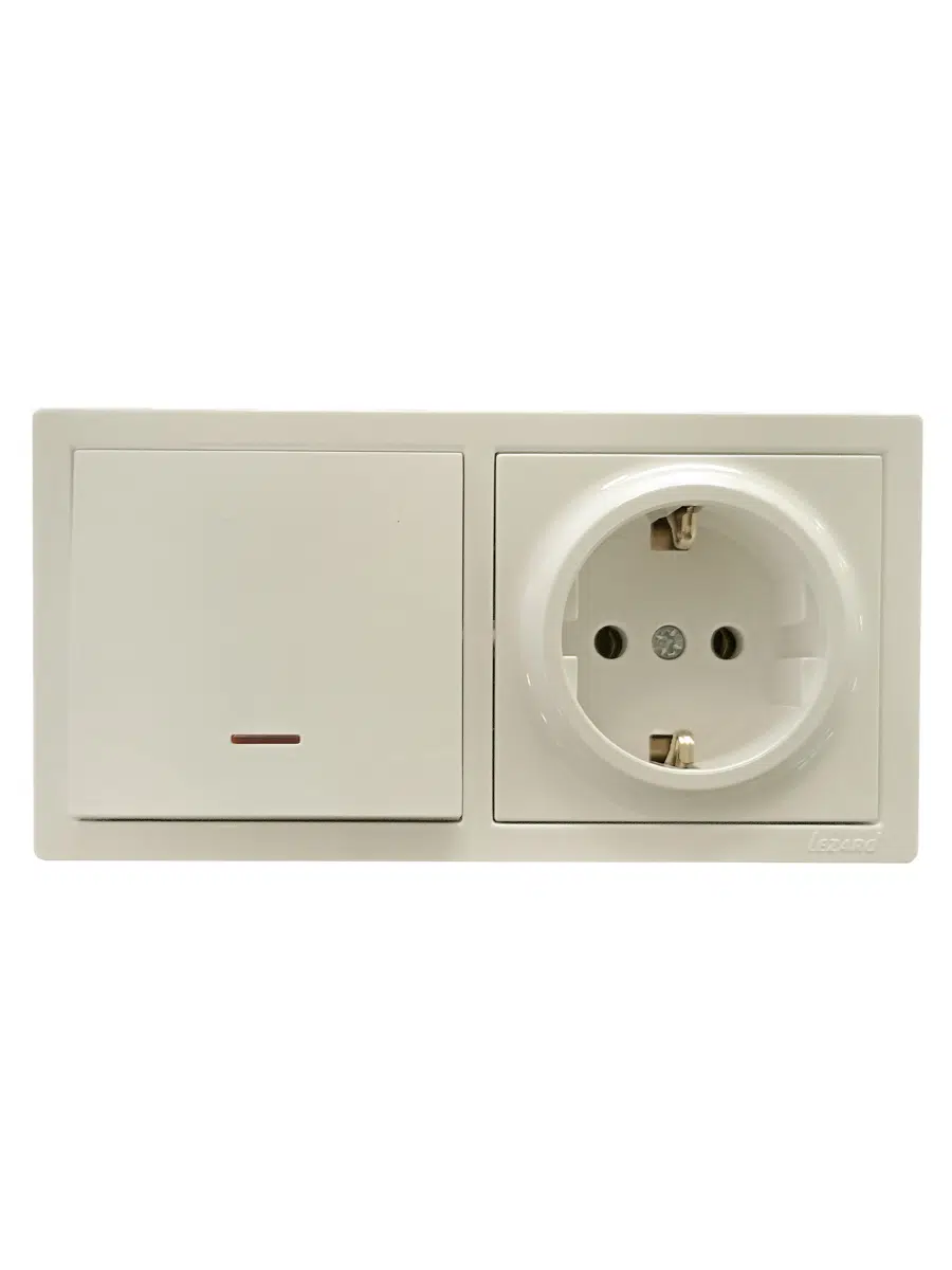 LETO Выключатель с подсветкой и розетка с/з, крем горизонталь LEZARD 752-0300-170BIP - Вид №2