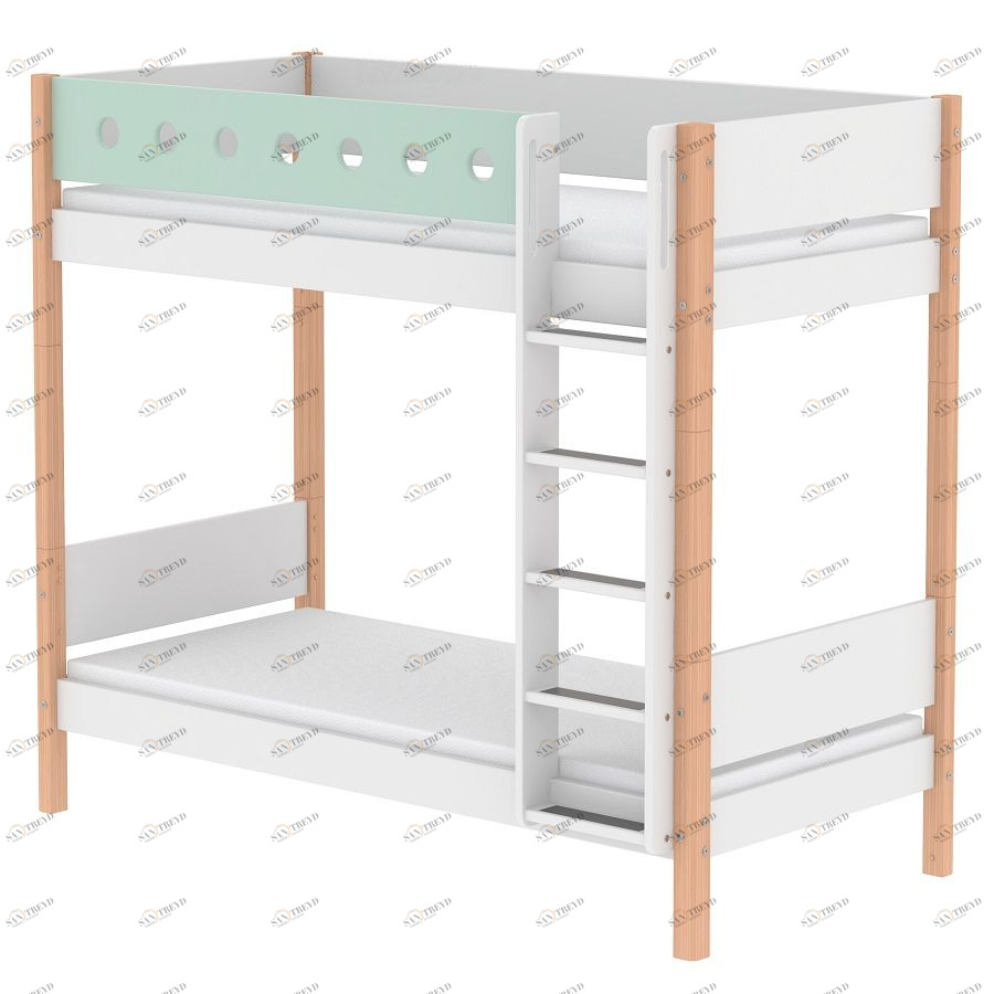 Кровать Flexa White двухъярусная с прямой лестницей, 190 см, мятная лакированная 801741322