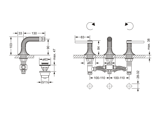 Смеситель для биде на три отверстия ½" JOERGER Cronos 637.30.105.000 - Вид №1