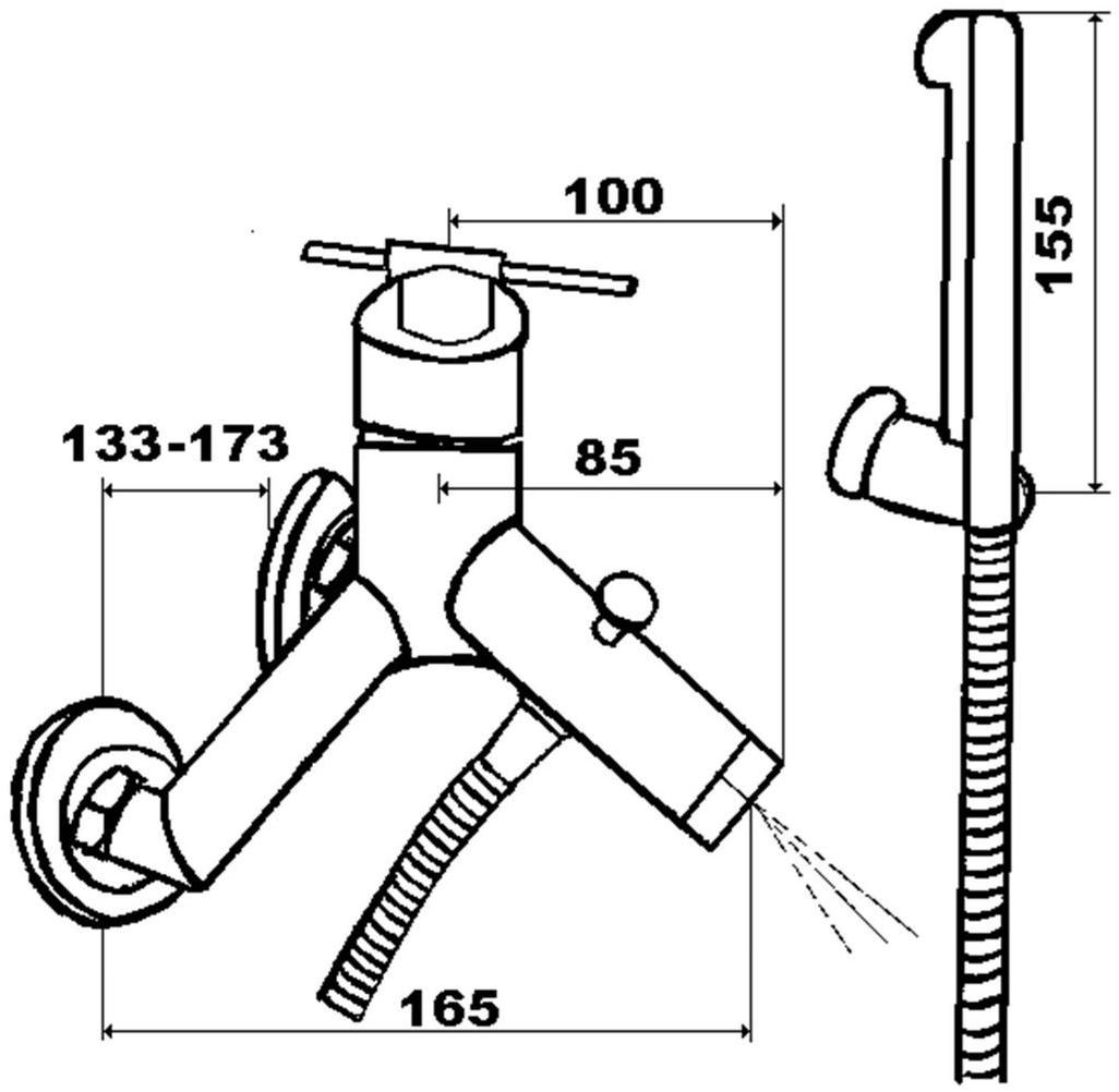 rvb Смеситель для ванны настенный с ручным душем на 2 отверстия Dynamic 4527.11.30 - Вид №1