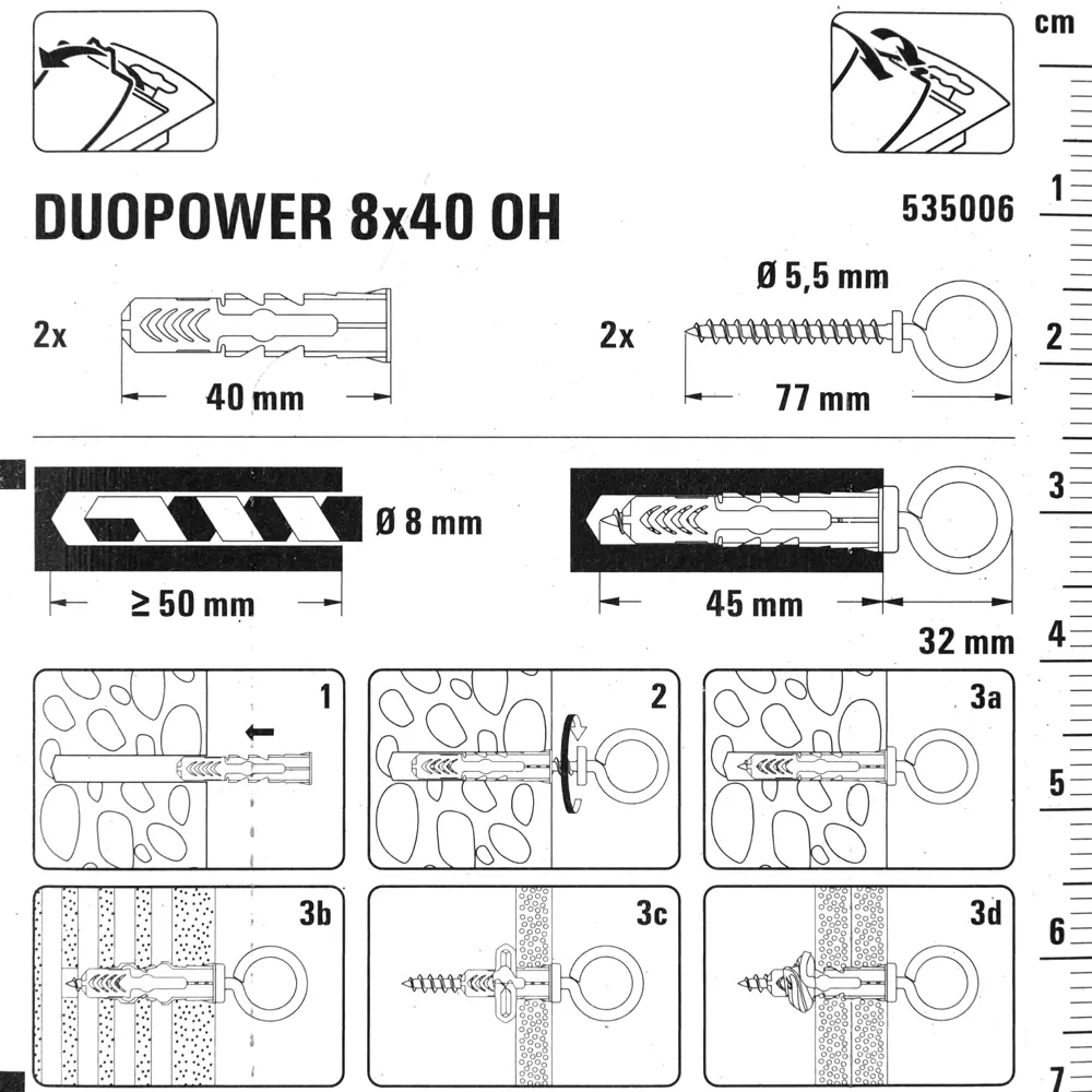 Дюбель для всех типов стен Duopower 8x40 мм крюк-кольцо цвет серый/красный 2 шт. 81872007 STLM-2043312 FISCHER  - Вид №3