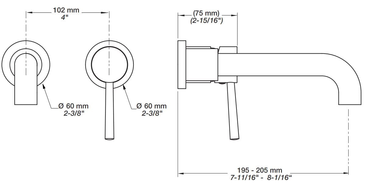 2 отверстия настенный однорычажный смеситель для ванны BARIL Zip B66 ARCH-00031347 - Вид №2