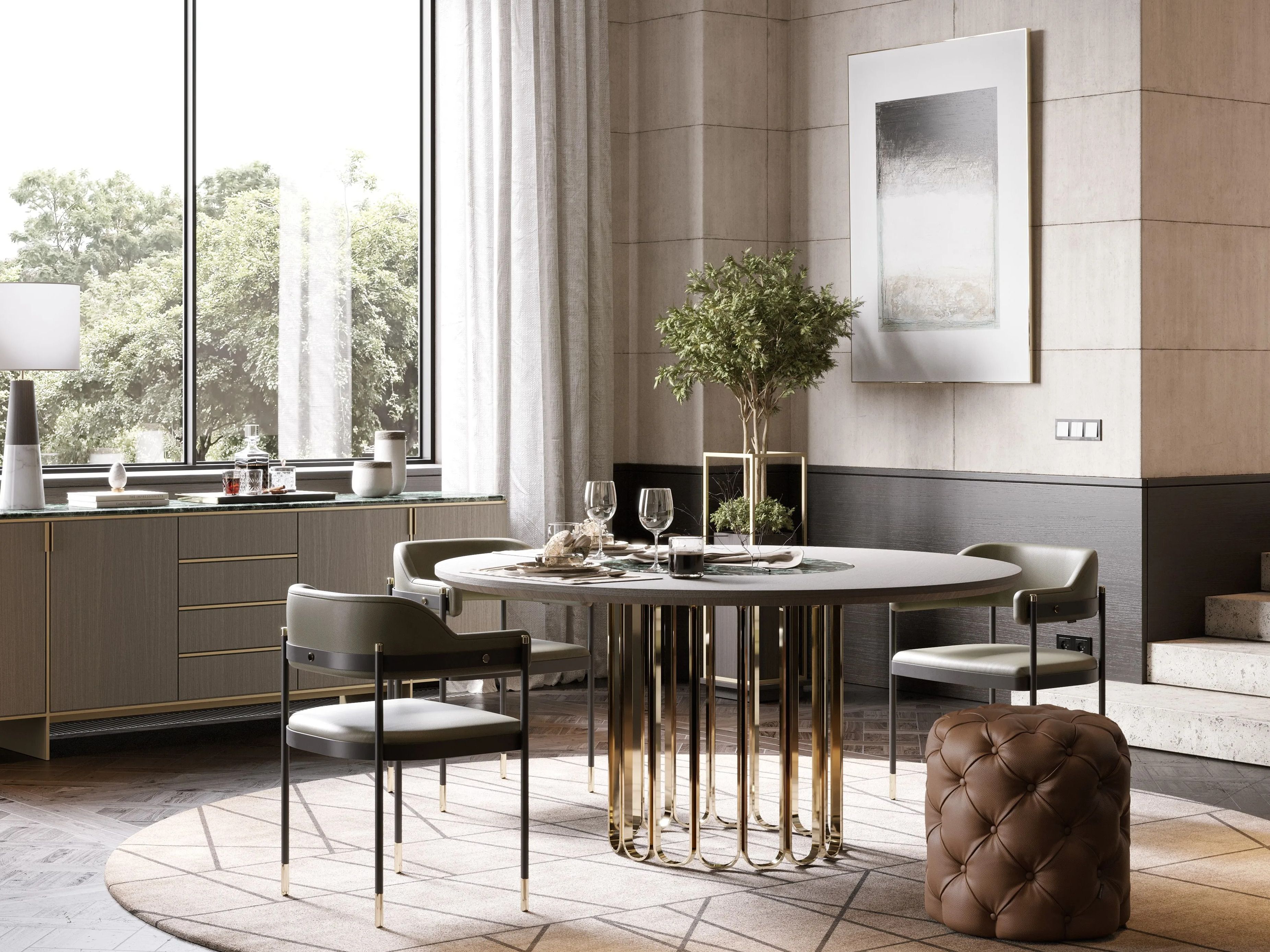 Круглый стол из нержавеющей стали и дерева с Lazy Susan Laskasas Шерил ARCH-00104797 - Вид №2