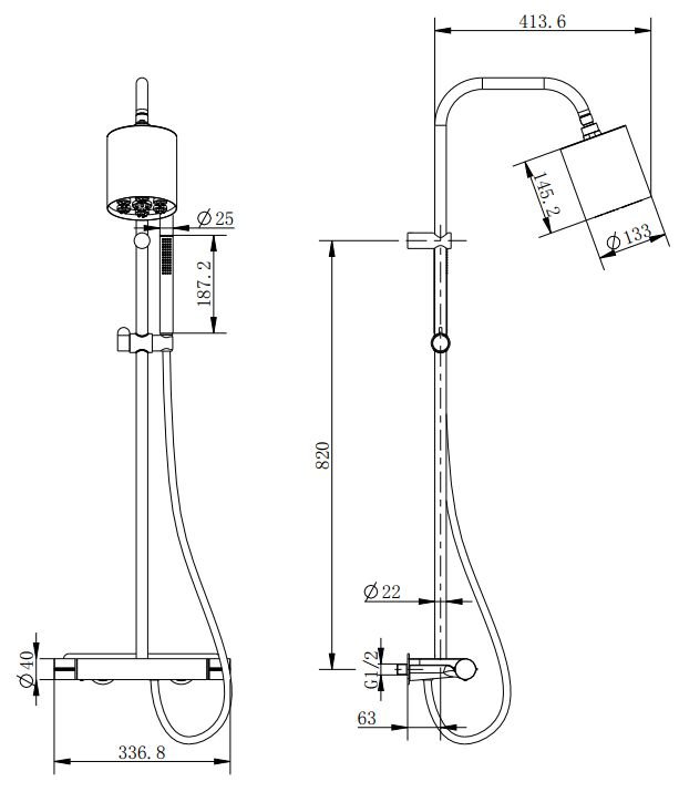 Душевая стойка с термостатическим смесителем, верхним душем 133 мм, ручным душем CEZARES MOON-CD-TA130-01 - Вид №2