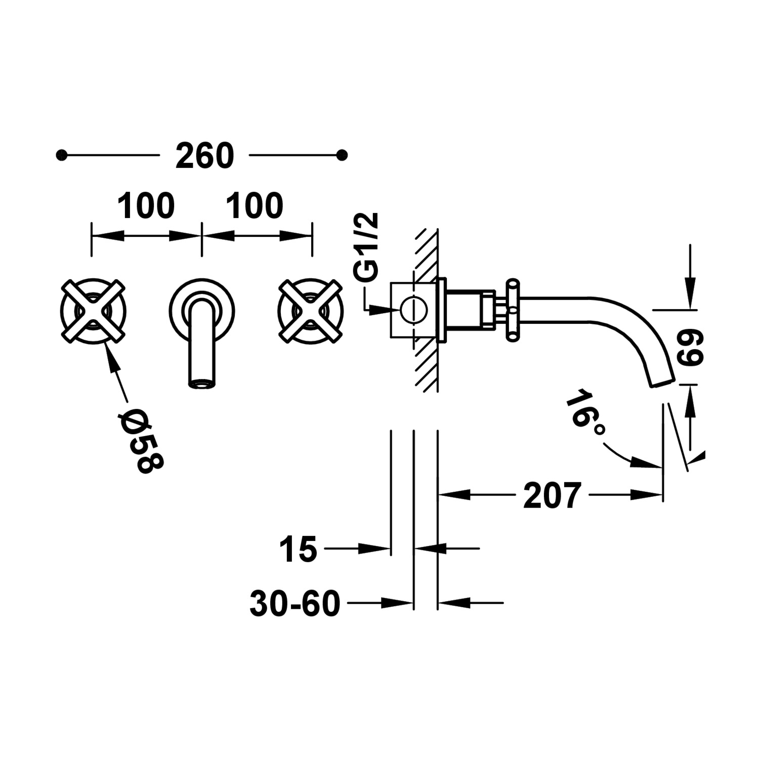 Скрытый смеситель для раковины MONTBLANC с 3 отверстиями-28330002 TRES Mont Blanc - Вид №1