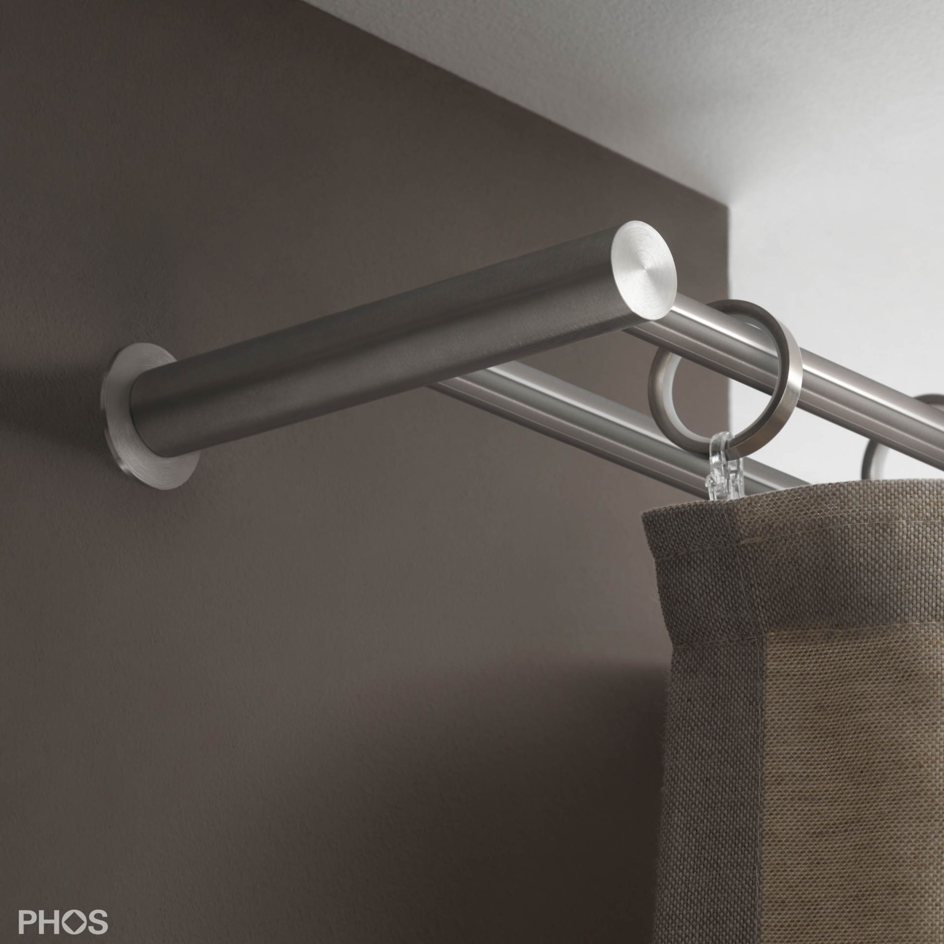 VS20-140ED2600 Комплект карнизов: двуствольный 260 см с 2 концевыми кронштейнами и 1 кронштейном в качестве средней опоры PHOS 