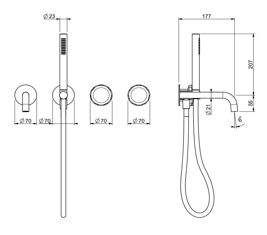 Смеситель для ванны с 4 отверстиями и ручным душем QD Magistro Lab Hammer ARCH-00101739 - Вид №2