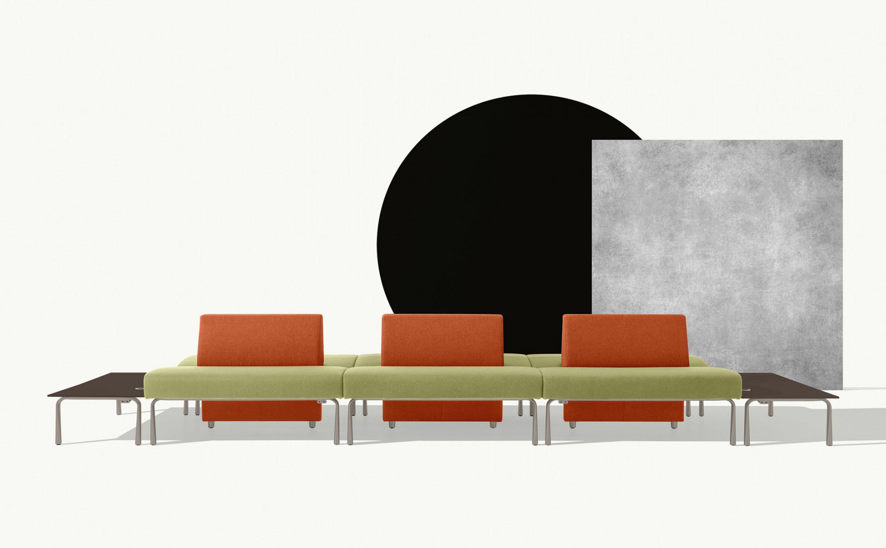 Ambit 1055 Модульная система сидений. Сиденье и спинка с обивкой. Ноги из литого алюминия. Линейное модульное сиденье L 120 см и спинка L 80 см, спинка H 76 см. Двусторонняя версия. Et al. Ambit - Вид №1