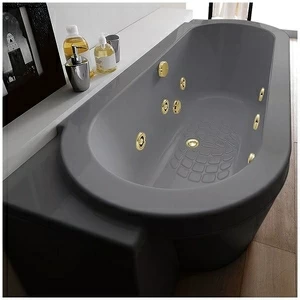 Ванна Gruppo treesse Playa V818B-DX-SEZ серая с золотой фурнитурой и гидромассажем и дезинфекцией овальная угловая пристенная правая
