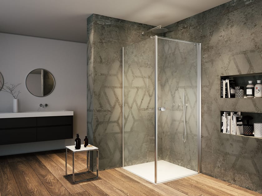 Стеклянная угловая душевая кабина с распашной дверью Provex Industrie Kombi ARCH-00086887