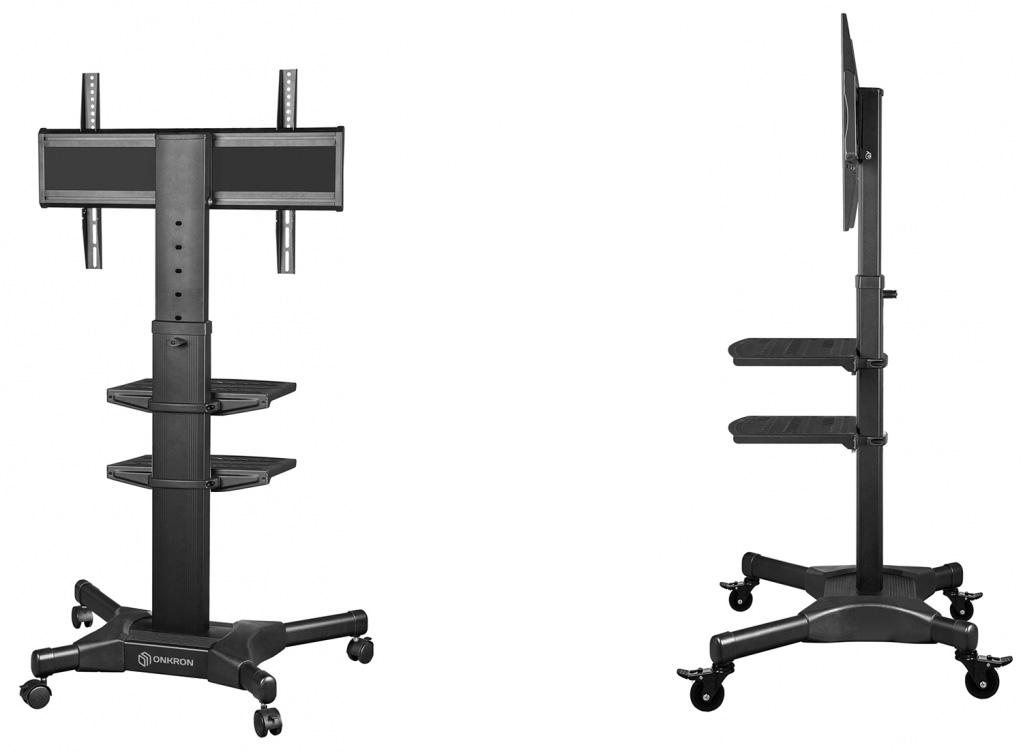 TS2551 BLACK Мобильная стойка на 1 тв/ 32-55" от 200х200 до 400х600 наклон 0º поворот 0º макс нагр 27,3кг высота 900-1500мм, кабель-канал, регулировка полки по высоте, колесики с блокировкой, черная ONKRON Santreyd  - Вид №1