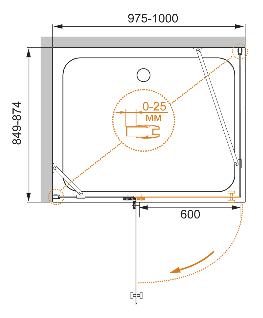 Душевой уголок CEZARES CRYSTAL-S-AH-1-100/90-C-Cr-L - Вид №1