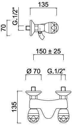 Rubinetteria Giulini Смеситель для душа на 2 отверстия Persia crystal - persia F3807/s - Вид №1