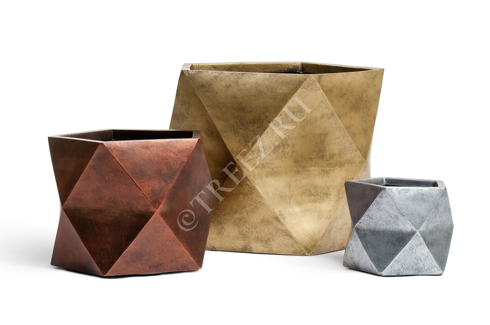 41.1019-0029-GLD-55 Кашпо  ERGO - серия Rombo - Многогранник - Состаренное золото Цветочная коллекция  - Вид №4