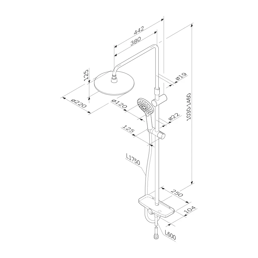 Душевой комплект с верхним душем и полкой AM.PM MOXIEM000 без смесителя STLM-2059919 - Вид №9