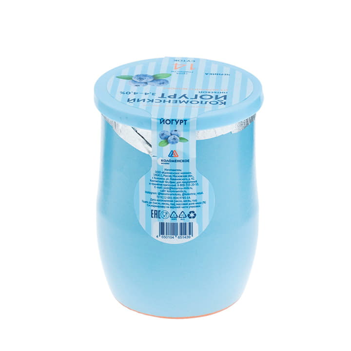 Йогурт Коломенский Черника 3,4%-4,0% Коломенское молоко 450 г БЗМЖ Santreyd 12263 - Вид №1