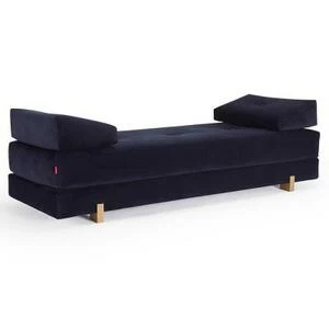 Диван Sigmund с двумя подушками и ножками Drip из лакированного дуба, темно-синий