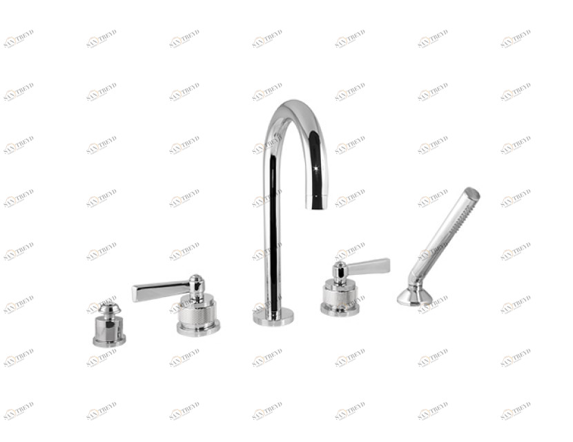 271016.PP0.50 Набор для ванны с пятью отверстиями, ручкой и декорированным латунным кольцом Яркий хром Mestre 