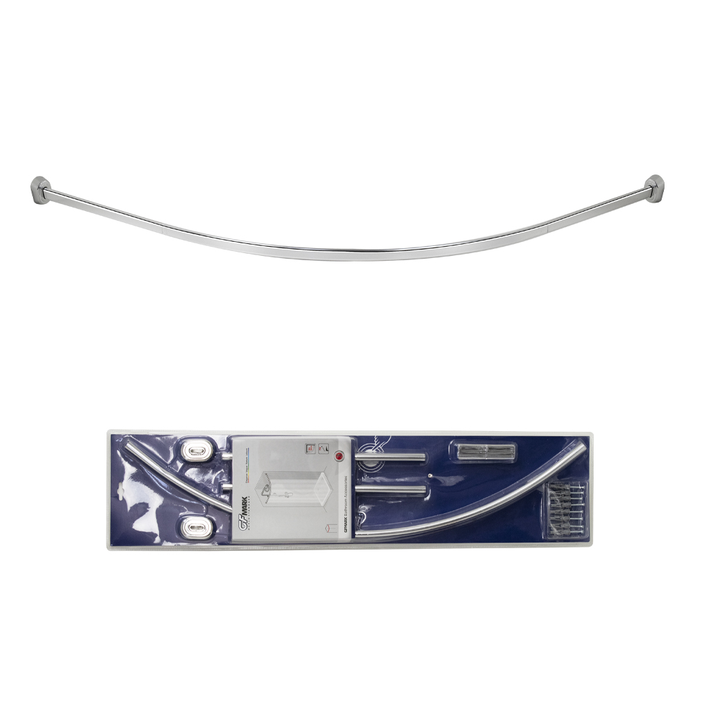 GFmark - Карниз в ванную, угловой, 1600 мм, закруглённый, хромированный, из алюминия, овальная труба, код: 100013 