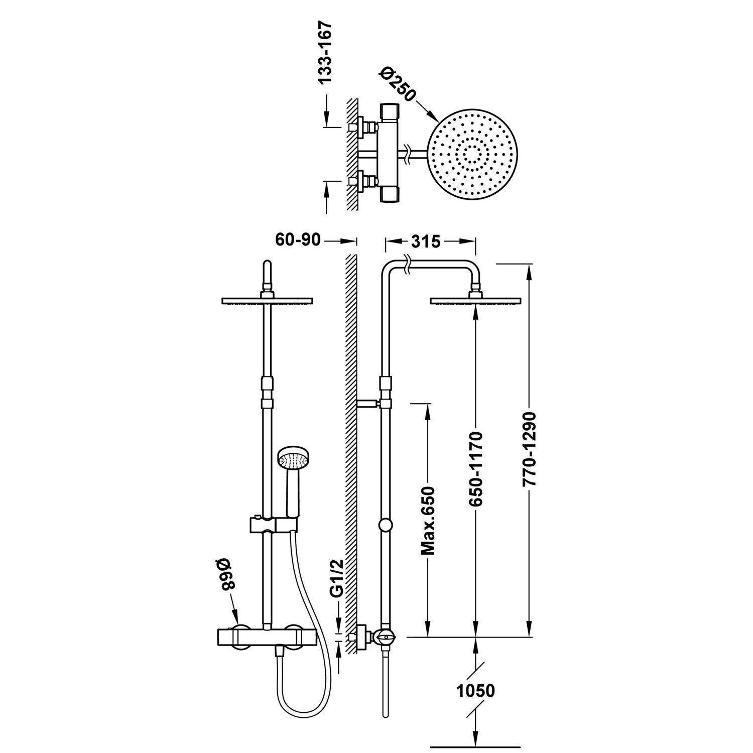Двухходовой настенный термостатический смеситель для душа TRESMOSTATIC-20438703 TRES Thermostatic - Вид №1