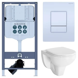 Комплект инсталляции Aquatek Pneumo N 49 с ободковым унитазом Damixa Jupiter клавиша Aquatek Pnn-0000001 белая