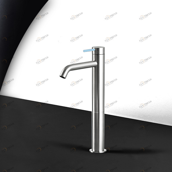 Смеситель для раковины сталь матовая с голубой ручкой Toki Radomonte TKI3SCIL17