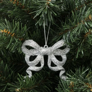 85156543 Елочная игрушка «Бантик» 9 см глиттер серебряный STLM-1483612