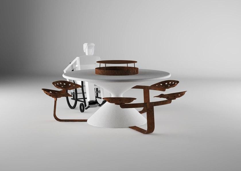 Manufatti Viscio Круглый стол для общественных мест со встроенными стульями sun-id-1465248 - Вид №2