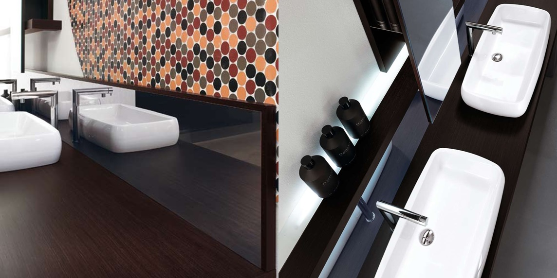 Комбинация ванной комнаты KU 55 в отделке Ring 80 ceramica / 82 Wengè MILLDUE KUBIK KUBIK55 - Вид №2