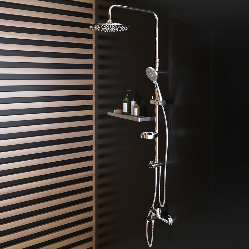 409111000 душ.системанабор:смес.д/душа с терм.верх.душручн.душштанга 800-1200 ммшланг Damixa Akita  - Вид №1