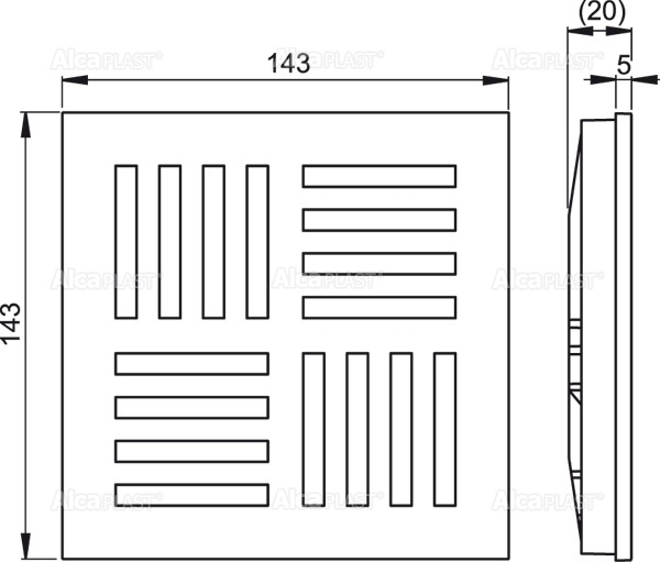 Решетка 143×143 мм, серый ALCAPLAST MPV007 - Вид №1