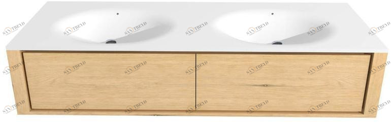 Ethnicraft Двойная настенная тумба под умывальник из дуба с ящиками Oak qualitime Tgo-058073