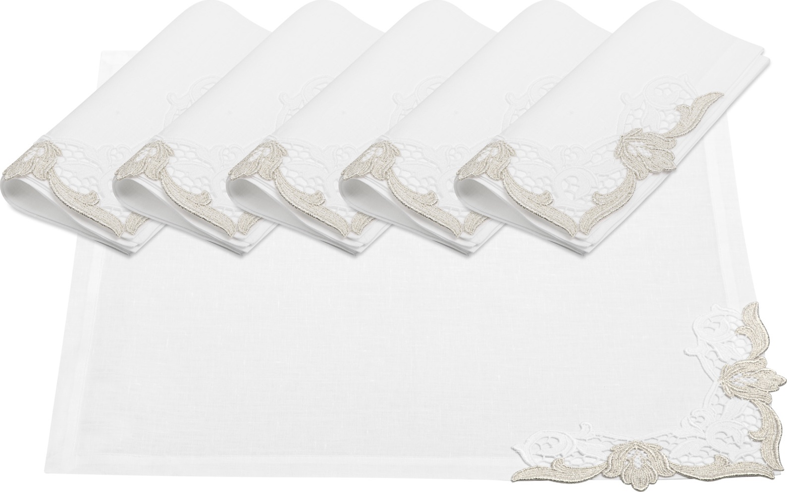 10656881 Weissfee Набор салфеток Weissfee "Сансуси Люкс" 45х45см, 6шт (белый с серебристым кружевом) Ткань 