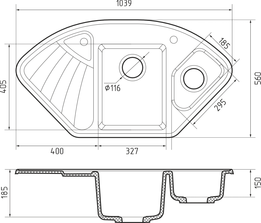 Кухонная мойка Искусственный камень CORNER S03 GranFest C-1040E-S03 - Вид №1