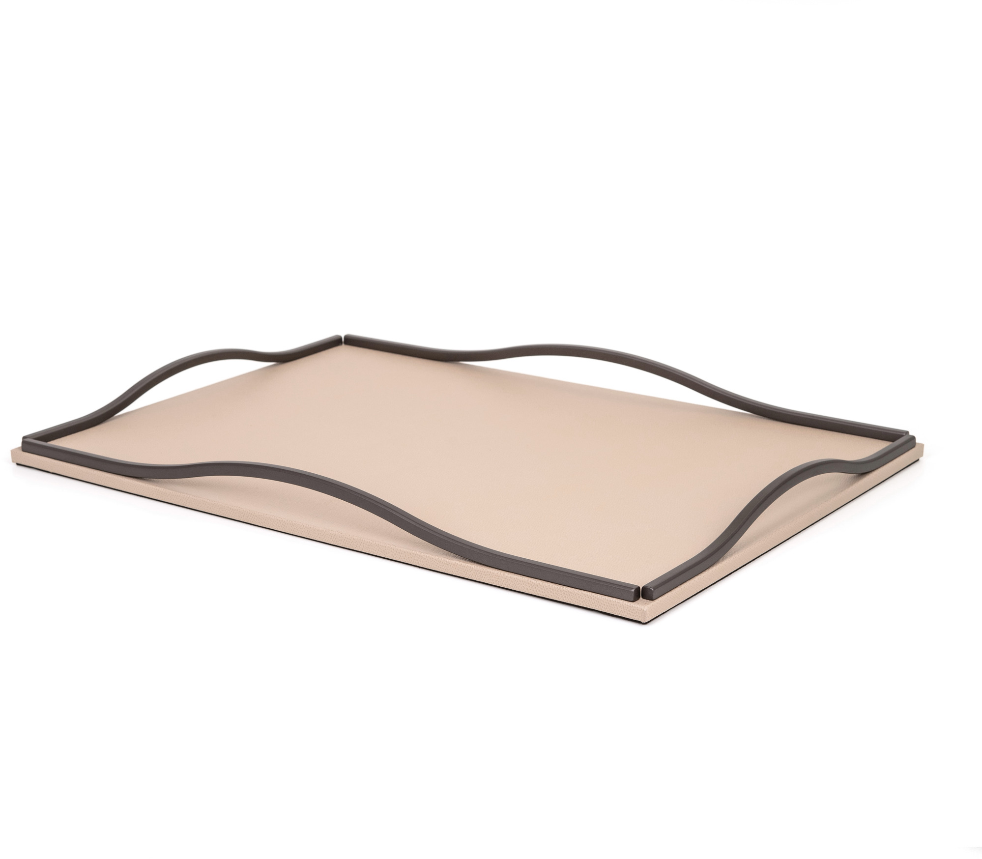 Поднос Wave - 52X36 см/металл-хром/тканая кожа_темно-серый