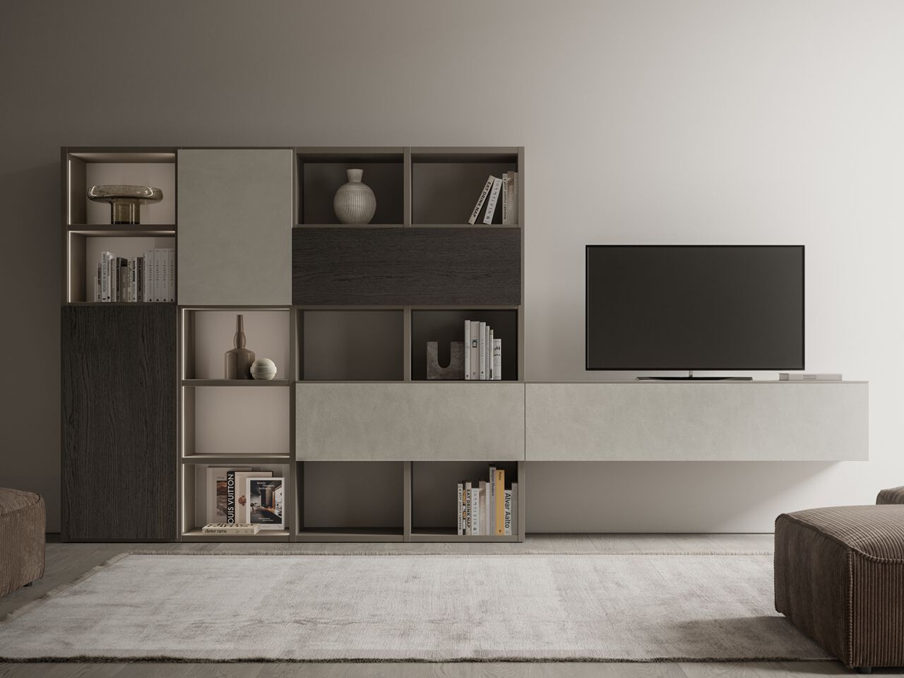 Секционный деревянный книжный шкаф со встроенным освещением Santalucia Mobili HND067 ARCH-00134875