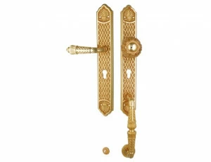 0J3007.Z85.12 Комплект входной двери с замочной скважиной европрофиль 85мм левый Золото 24К с черной патиной