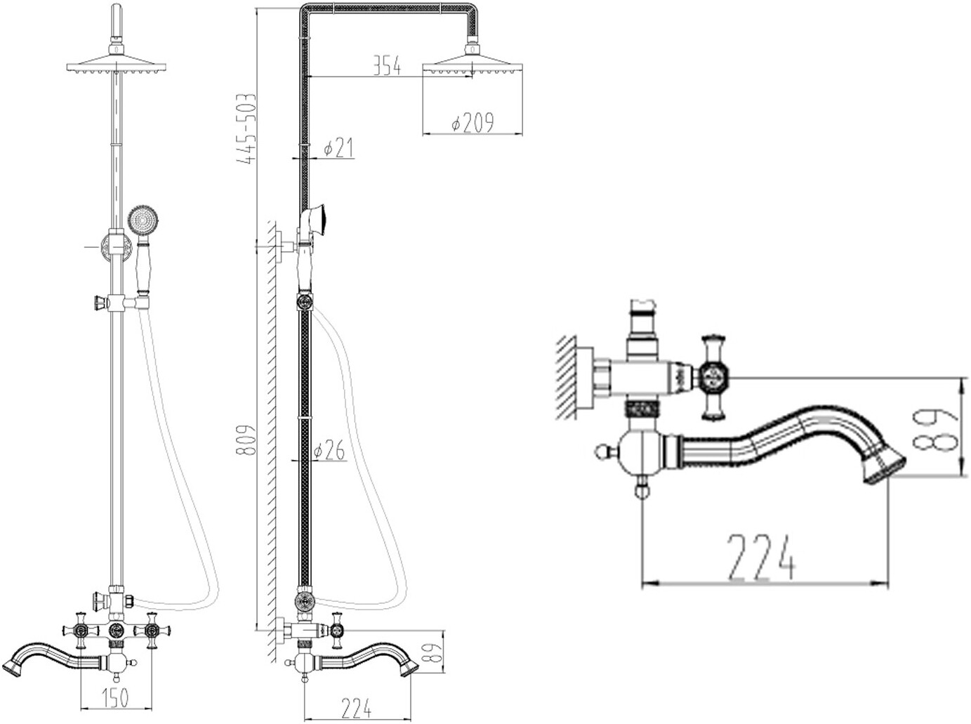 Душевая стойка ZorG Antic A 7002DS-BR, бронза - Вид №2