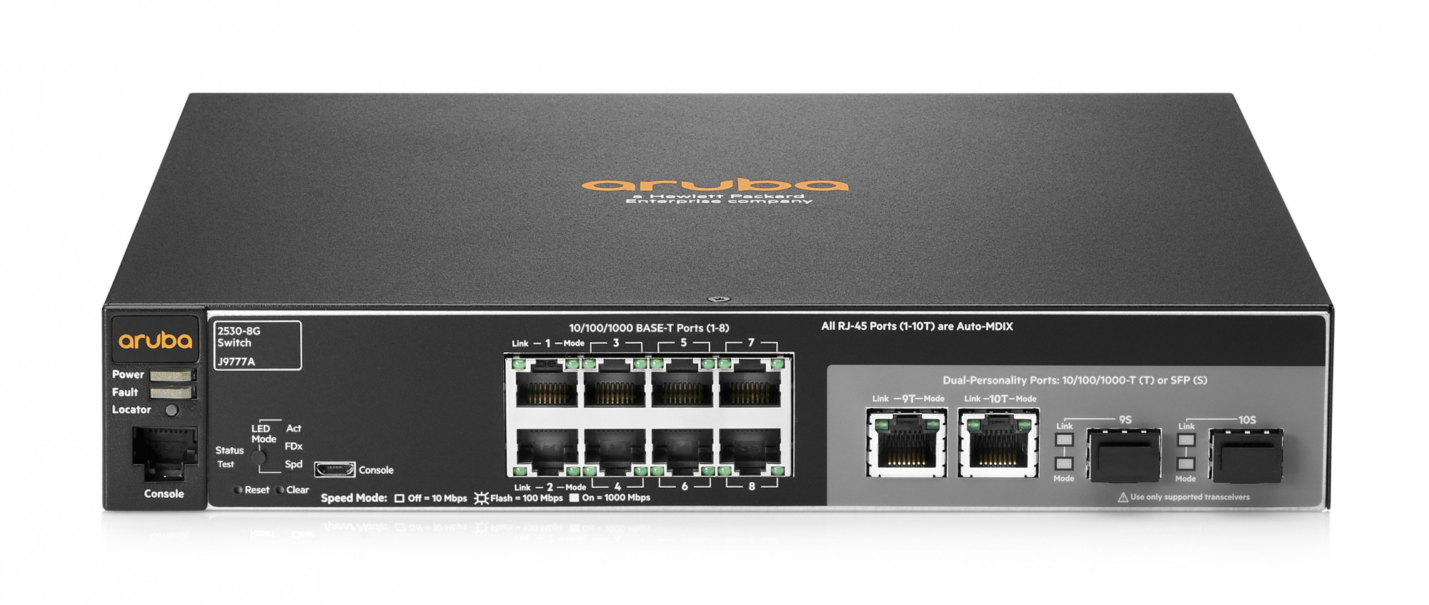 J9777A#ABB Aruba 2530 8g switch (managed, l2, 8*10/100/1000 + 2*10/100/1000 or sfp, fanless design, rackmount 19”) HP Enterprise Santreyd 