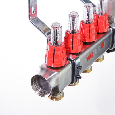 VTc.586.EMNX.0602 Коллекторный блок из нержавеющей стали с термостатическими клапанами и расходомерами Valtec 1", 2 x 3/4", "евроконус"  - Вид №6