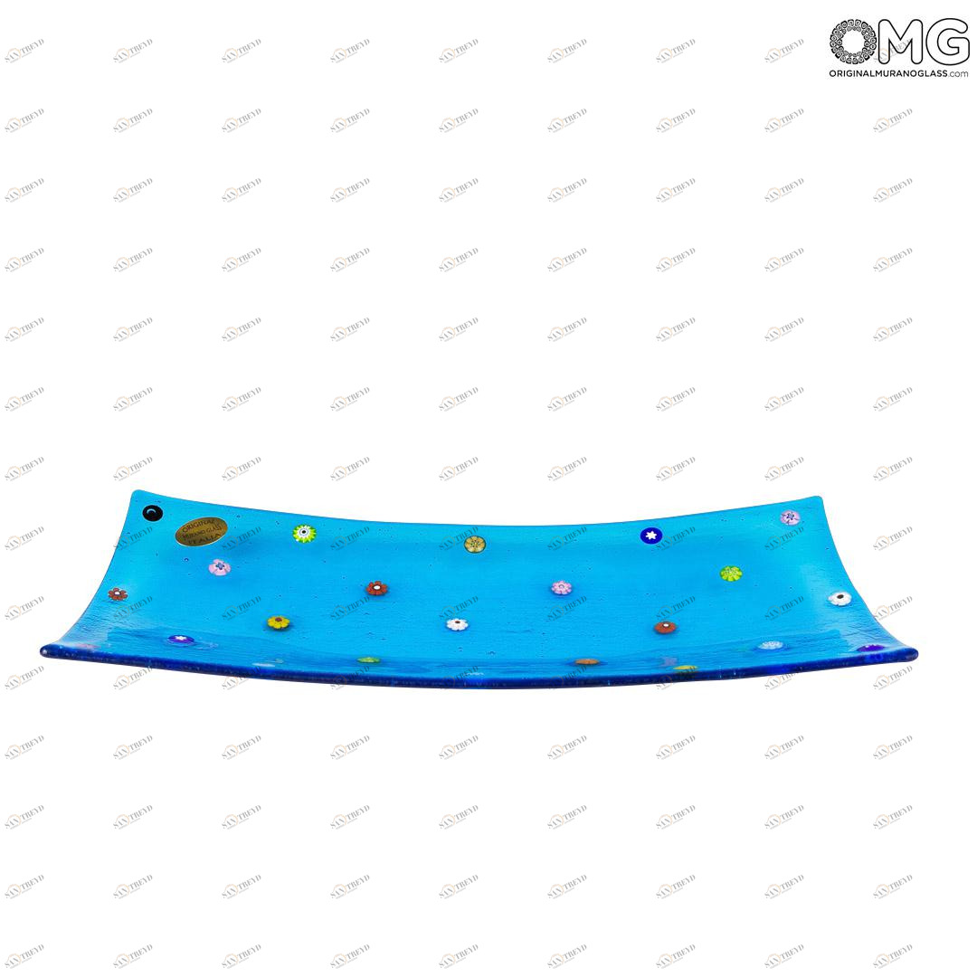 2751 ORIGINALMURANOGLASS Прямоугольное блюдце для мелочей Флай - голубое - Original Murano Glass OMG 13 см 