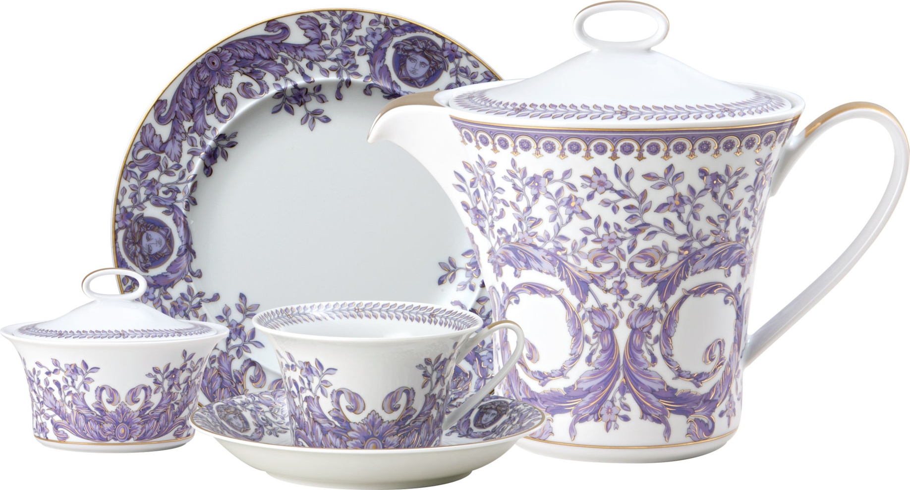 10620614 Rosenthal Versace Тет-а-тет чайный Rosenthal Versace Большой Дивертисмент на 2 персоны 8 предметов, фарфор Фарфор 
