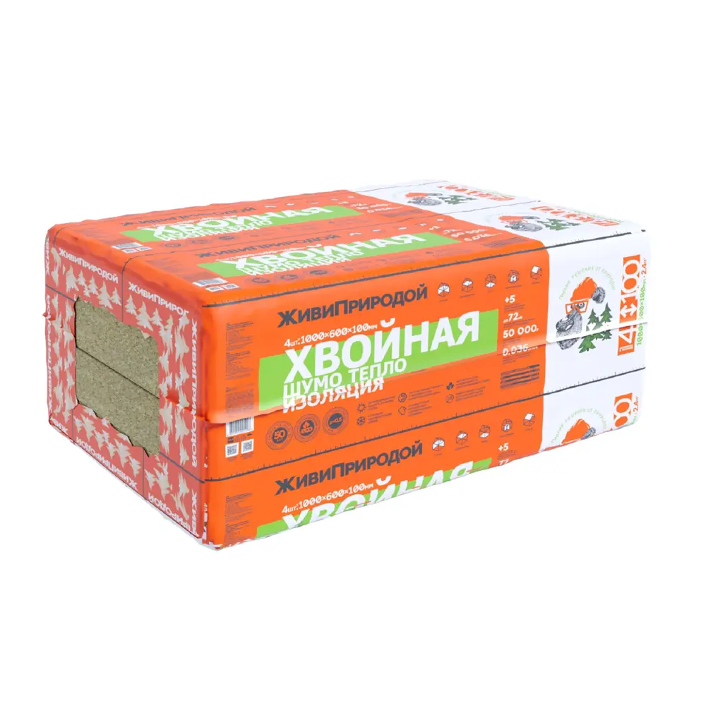 Хвойная шумо-теплоизоляция ЖивиПриродой 100 мм 600x1000 мм 2.4 м² СОЛНЦЕ STLM-2015614