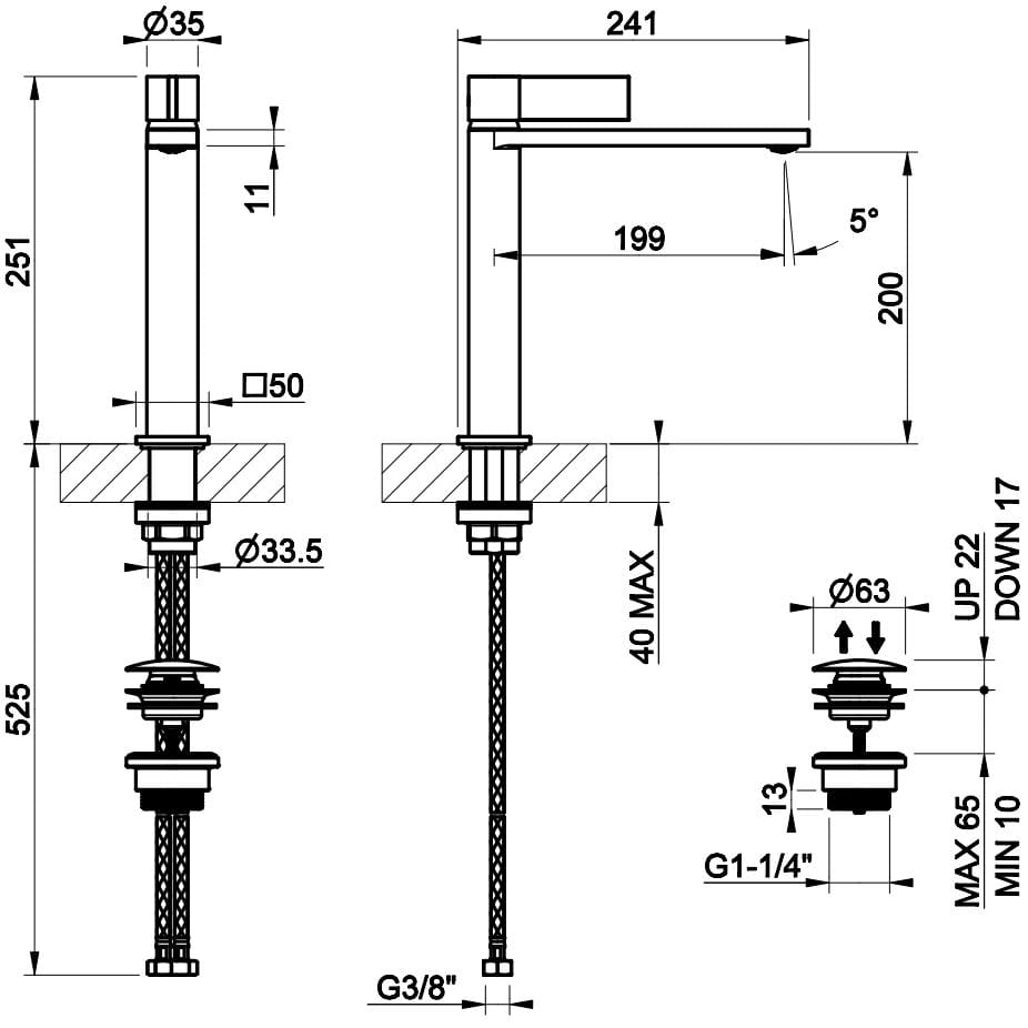 Смеситель для раковины из хромированной латуни со сливом Gessi реверс ARCH-00108092 - Вид №3