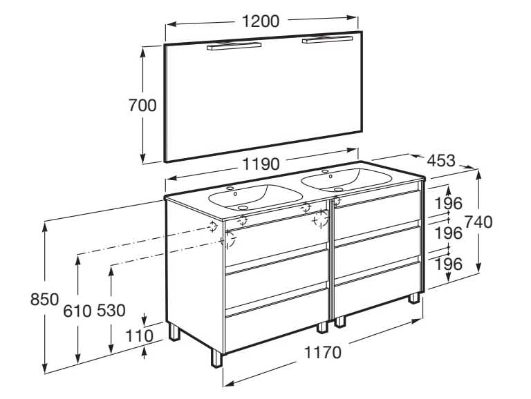 Деревянный напольный двойной умывальник с зеркалом Roca Tenet ARCH-00144908 - Вид №3