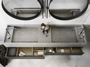 Двойной подвесной шкаф для ванной комнаты с ящиками