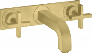 39144950 Смеситель для раковины на 3 отверстия, скрытого монтажа, настенный, с изливом 226 мм, поперечными ручками и тарелкой AXOR CITTERIO