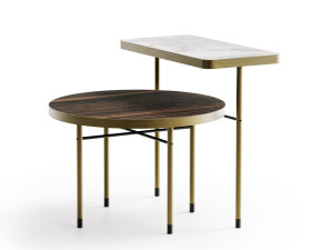 Высокий журнальный столик из дерева и мрамора